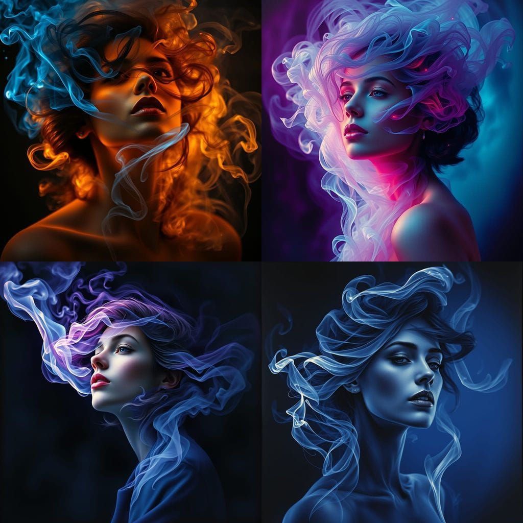 Woman's Portrait Formed From Wisps of Smoke