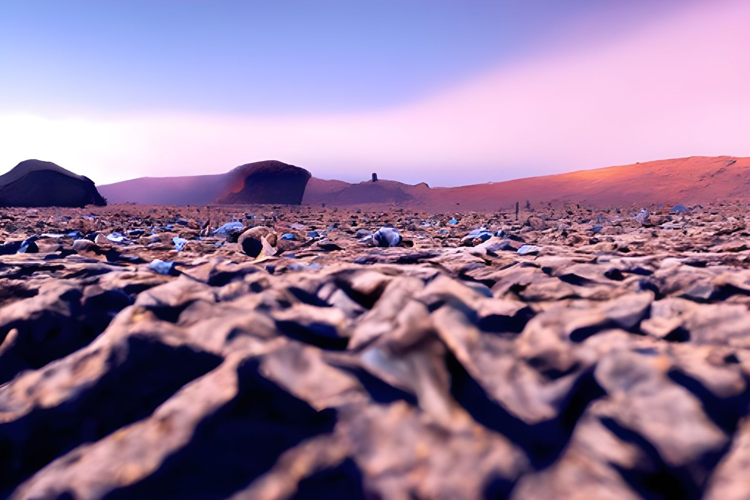 Eerie Martian Sunrise on Barren Landscape in 3D