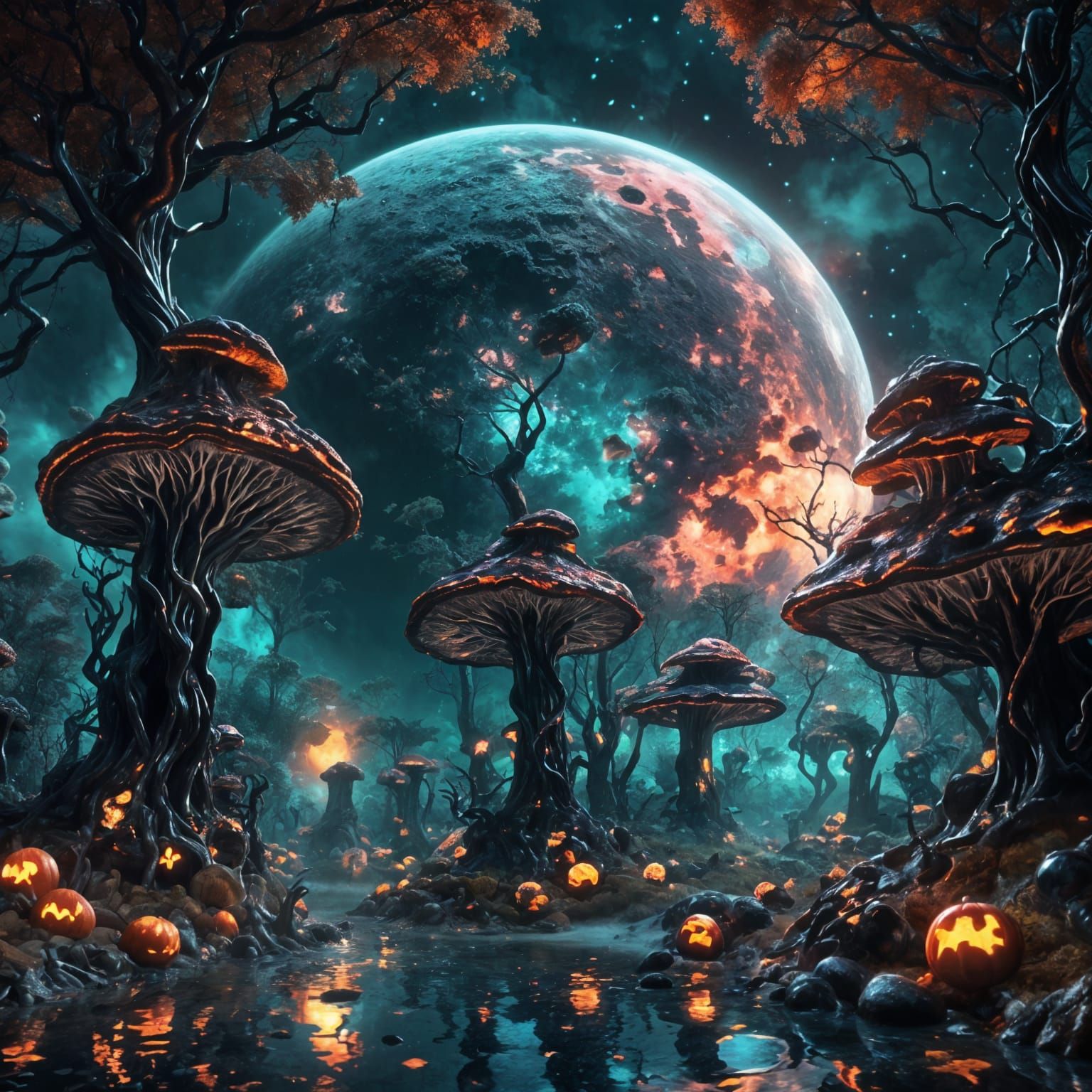 Surreal Moonscape with Halloween Colors