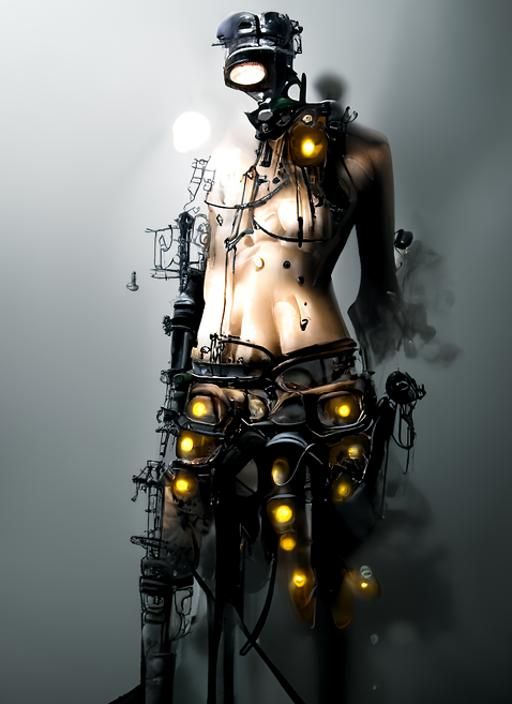 Steampunk Figure in Cyberpunk Radioactive Wasteland