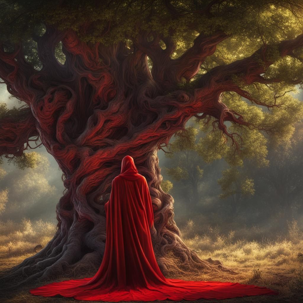 Red Wool Devil with Tree Trident in Comic Style