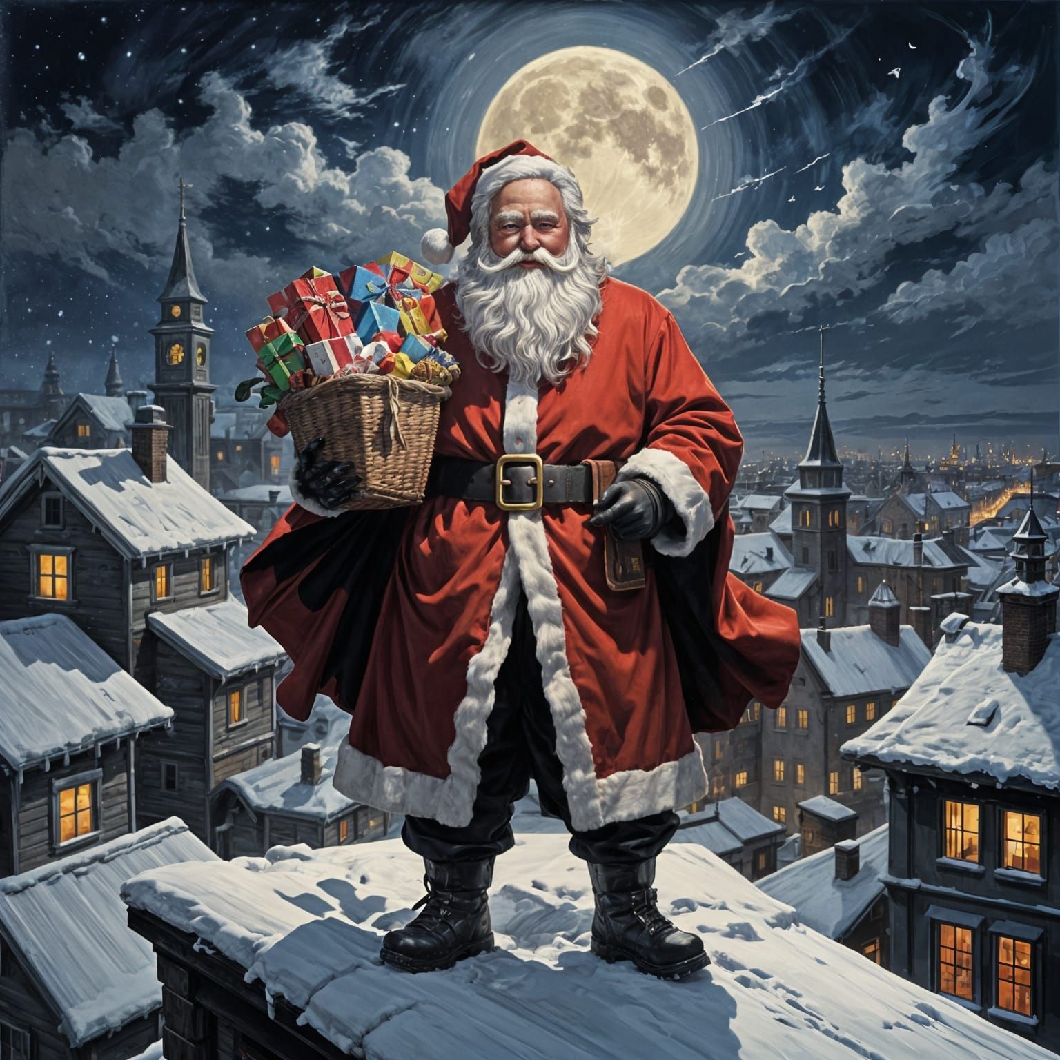 Majestic Christmas Eve Night Scene Illuminated by a Full Moo...