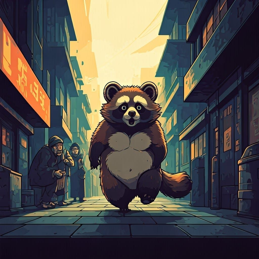 Tanuki's Fright: A Pop Art Chase Scene