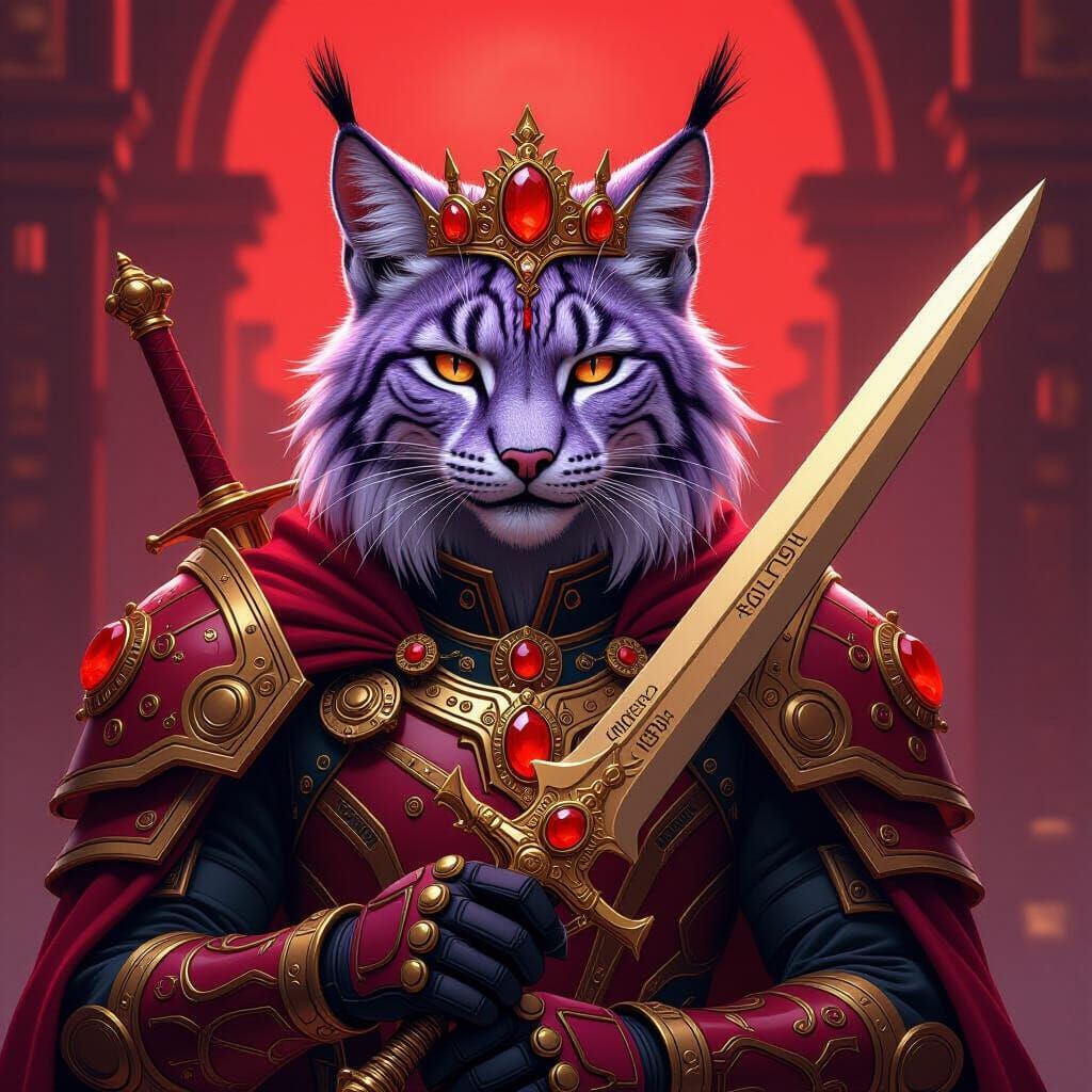 Cybernetic Lynx Warrior with Crown and Dagger