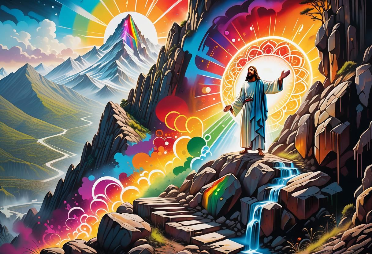 Jesus Illuminates Mary Magdalene's Chakras as Graffiti Art