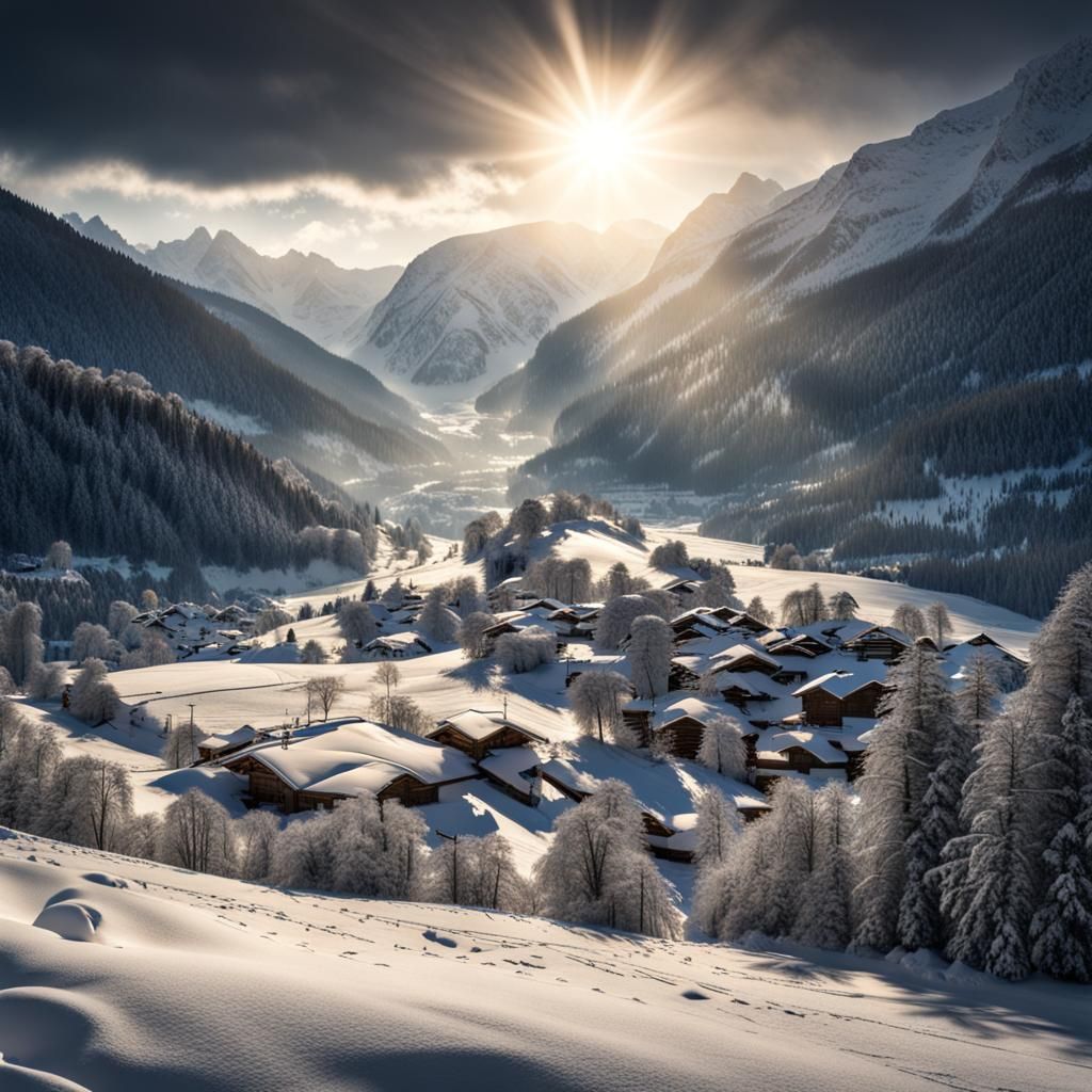 Snowstorm and Sunshine in Grone Valley: HDR Image