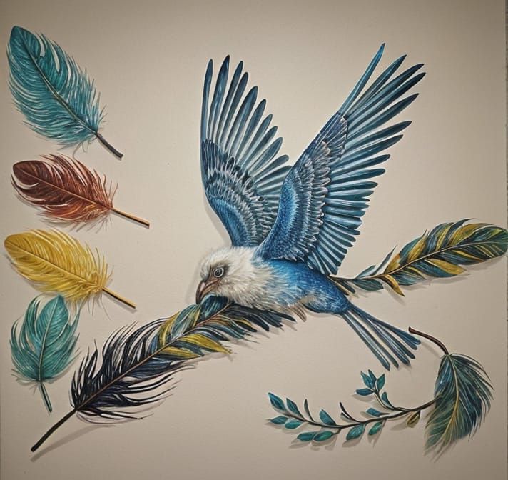 Vibrant Feather Mosaic in Digital Art Style