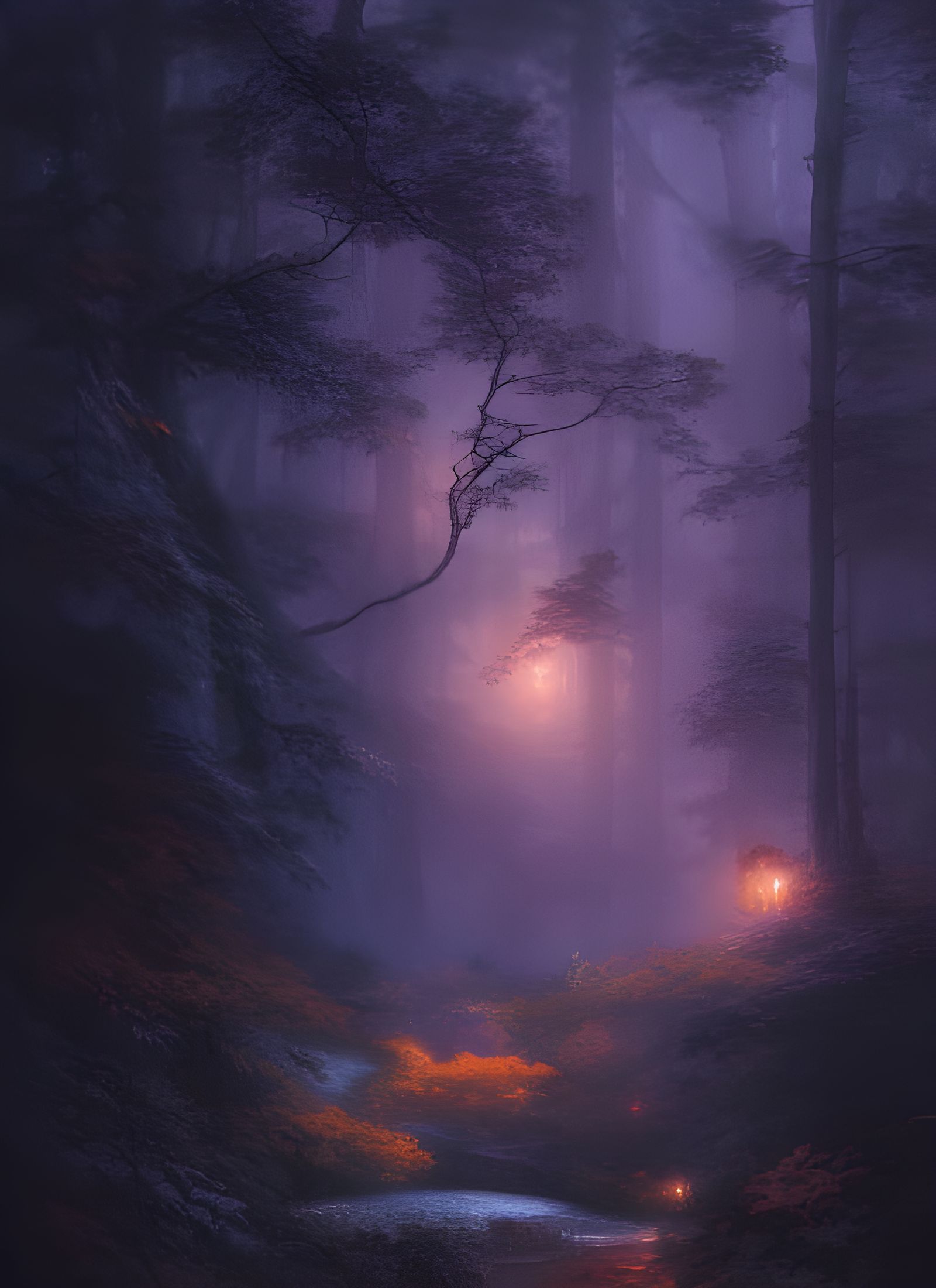 Hyper-Realistic Japanese Mountain Forest at Night