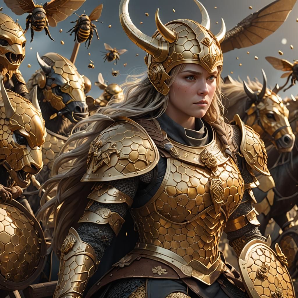 Viking Queen with Bee Army in 3D Anime Art