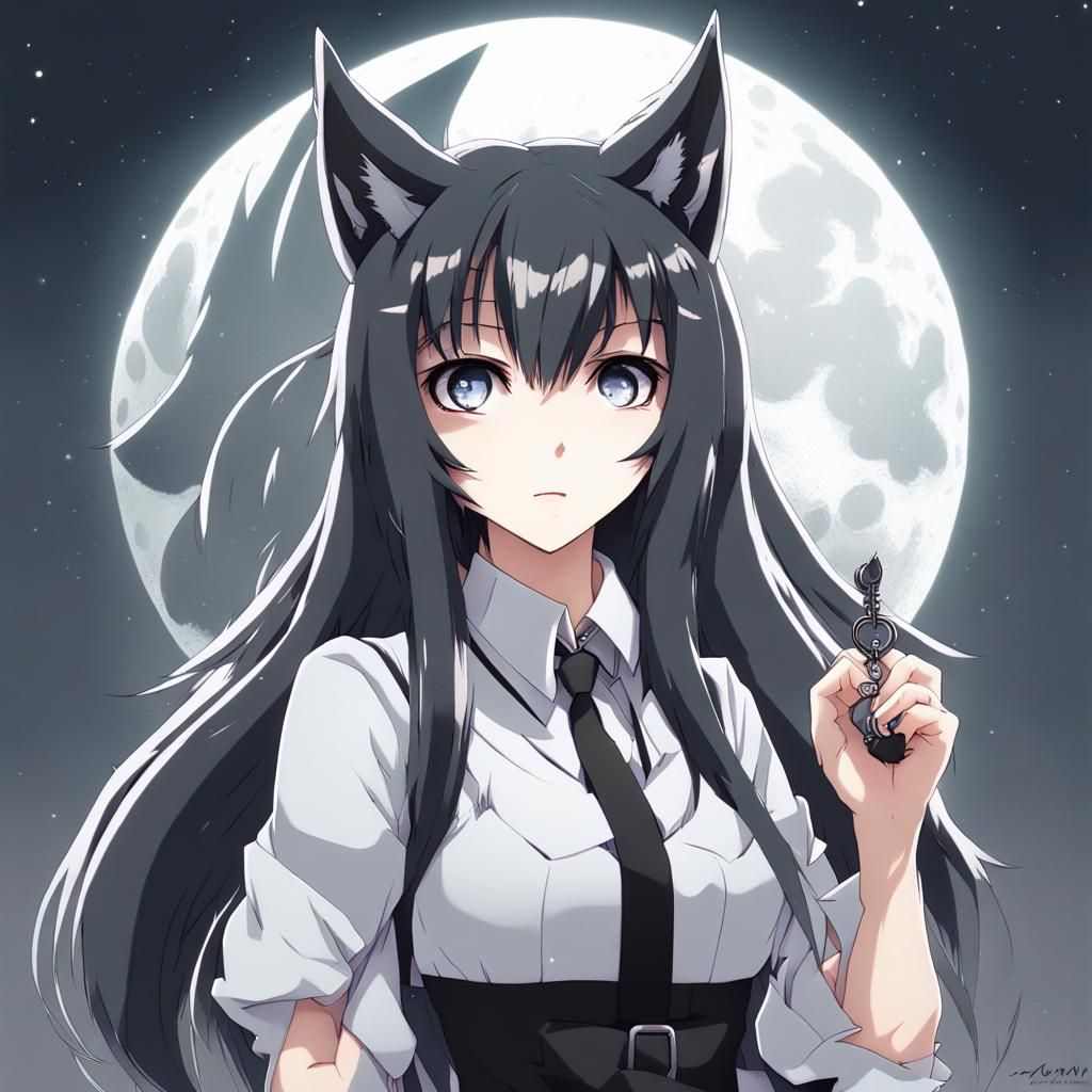 Anime Wolf Girl with Keys in Manga Style