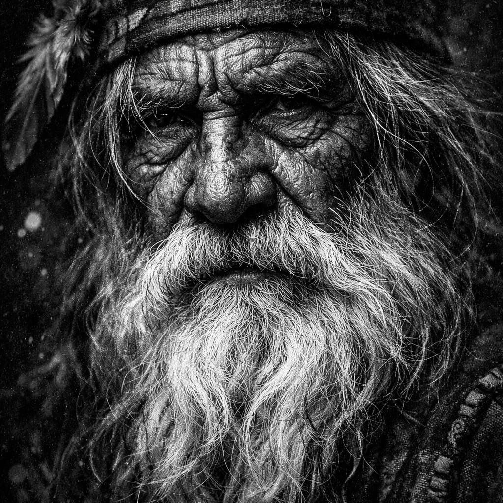 Textured Portrait of Elderly Indigenous Man