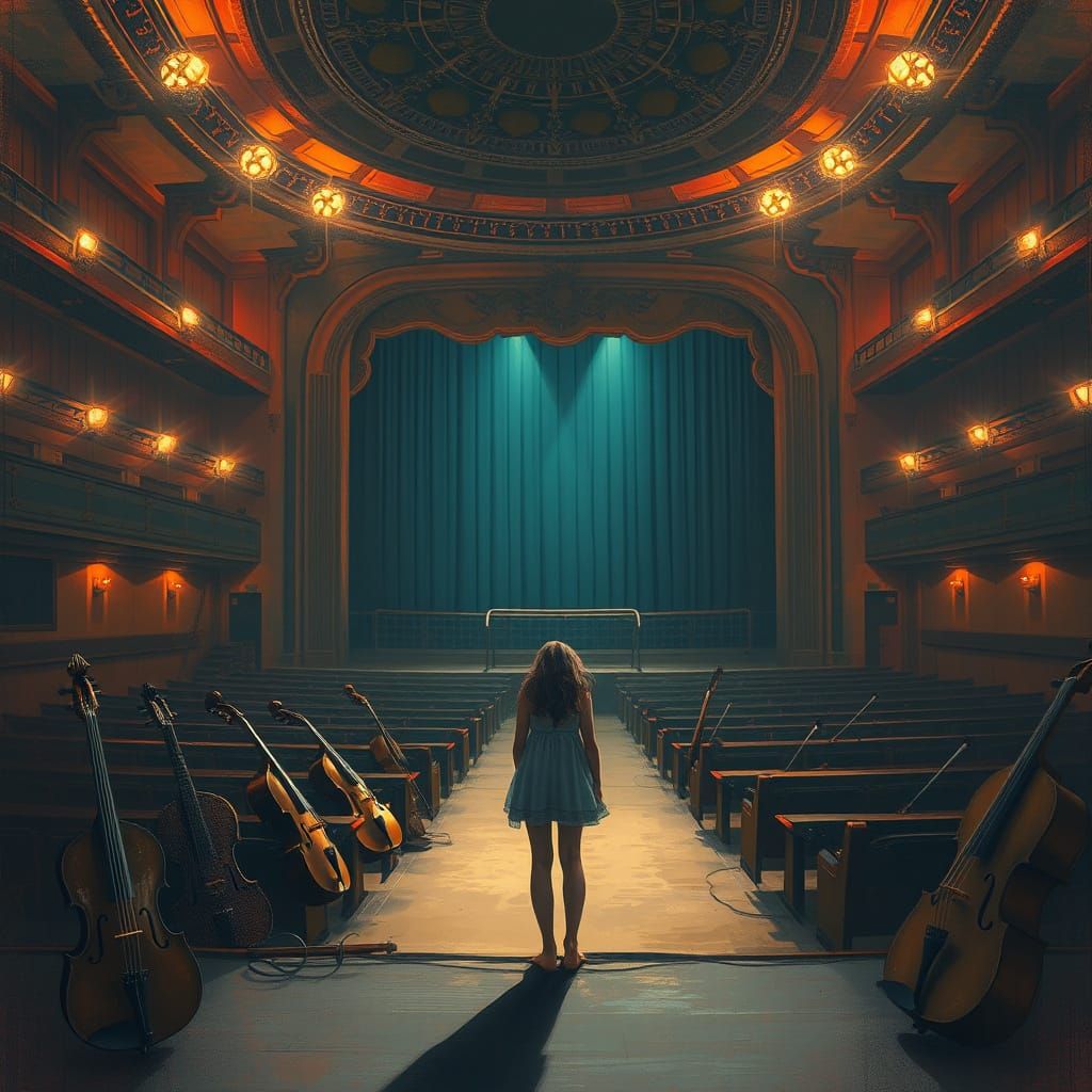 Melancholic Woman in Empty Concert Hall