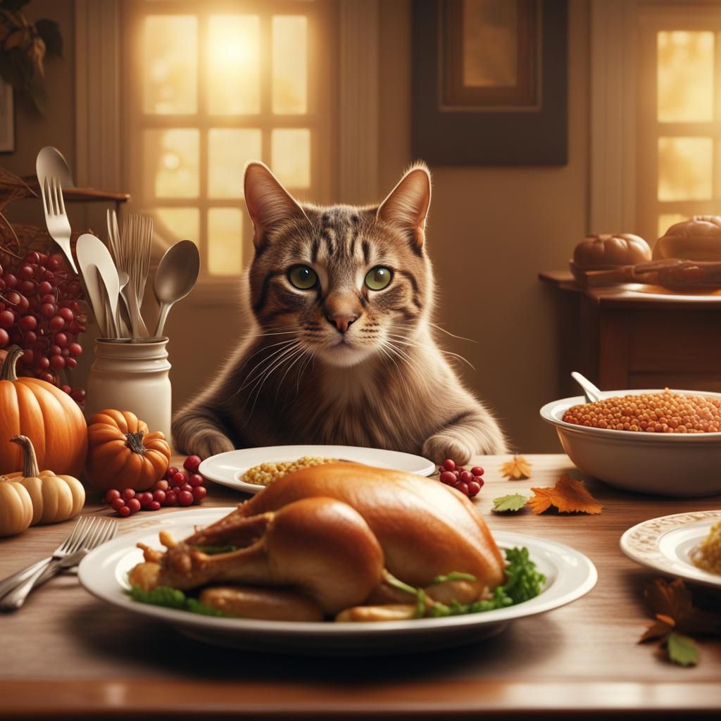 Dreamy Thanksgiving Cat Dinner Matte Painting