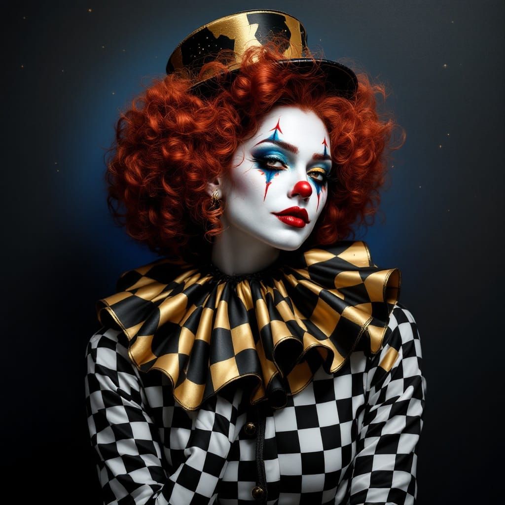 Surreal Woman with Clown Makeup in Painterly Style