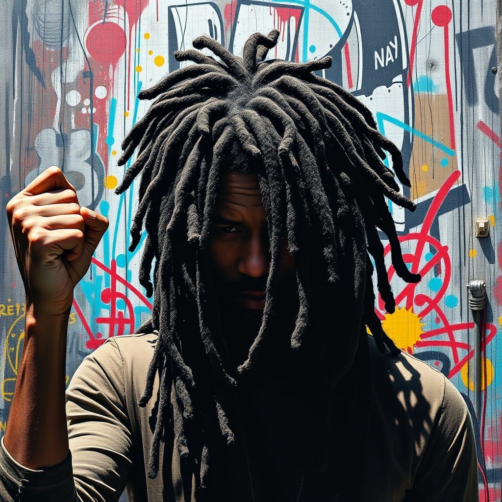Mysterious Mime Patriot in Vibrant Graffiti Style