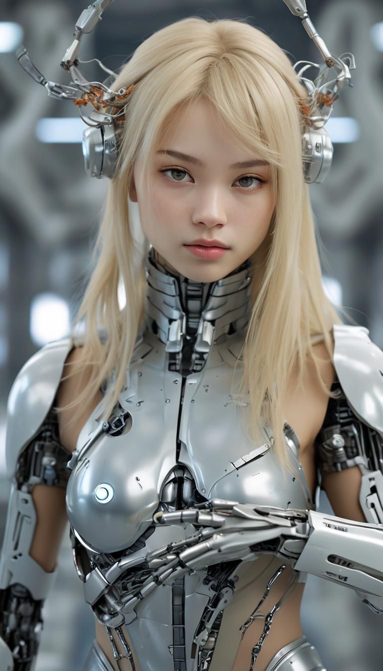 Futuristic Blonde Cyborg Woman in Ishioka Style