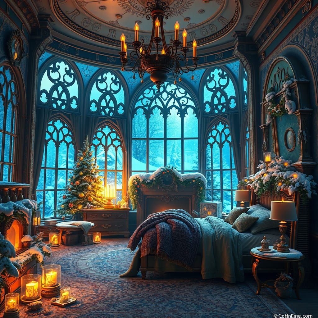 Magical Winter Wonderland in Golden Hogwarts Halls