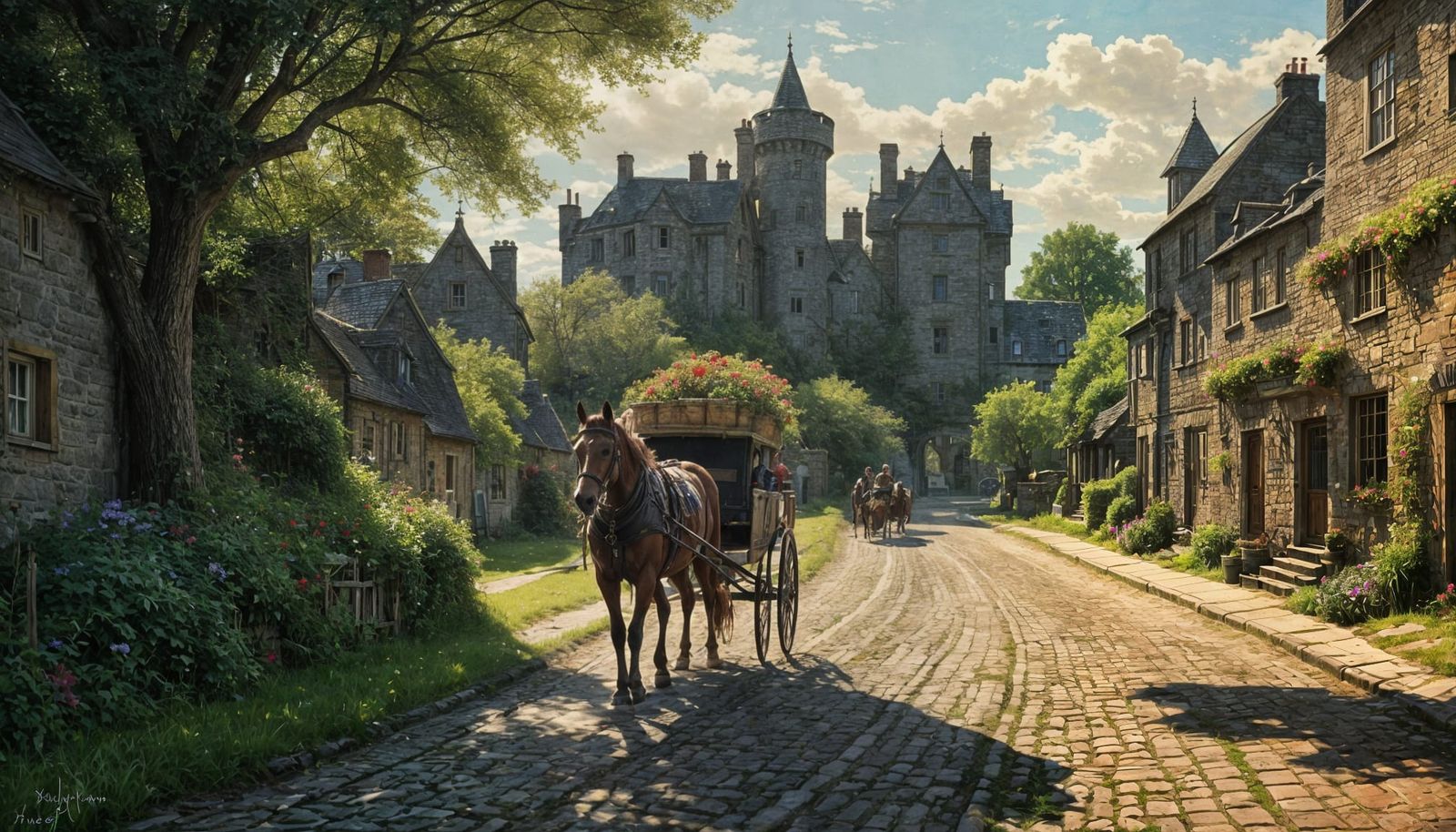 Elegant Village Life in a Winslow Homer-Inspired Watercolour