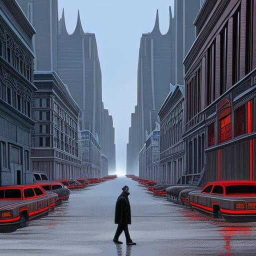 A man walking in the streets. Early morning