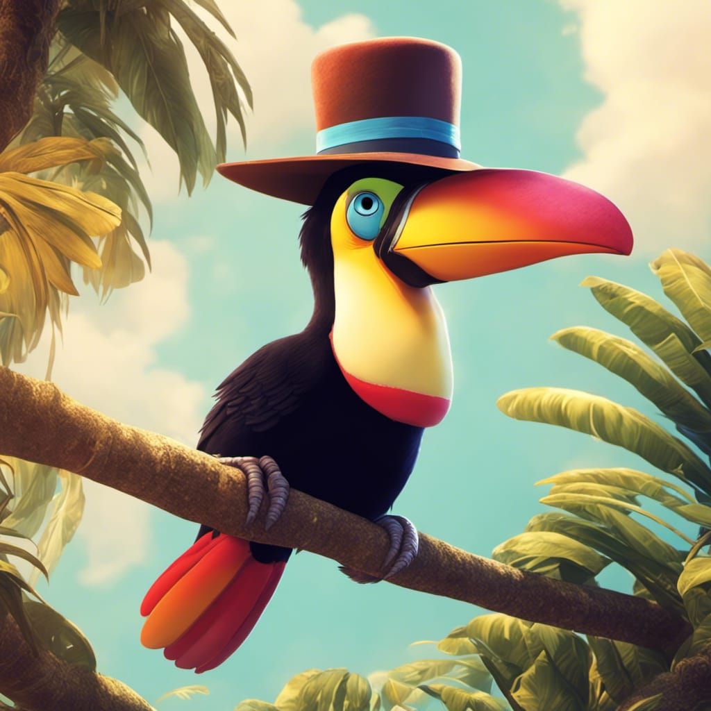 Toucan in Hat, Highly Detailed Animated Portrait
