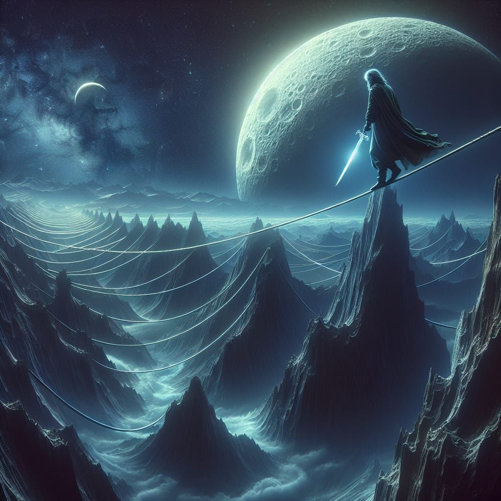 Sleepwalker's Perilous Moon Journey: Digital Matte Painting