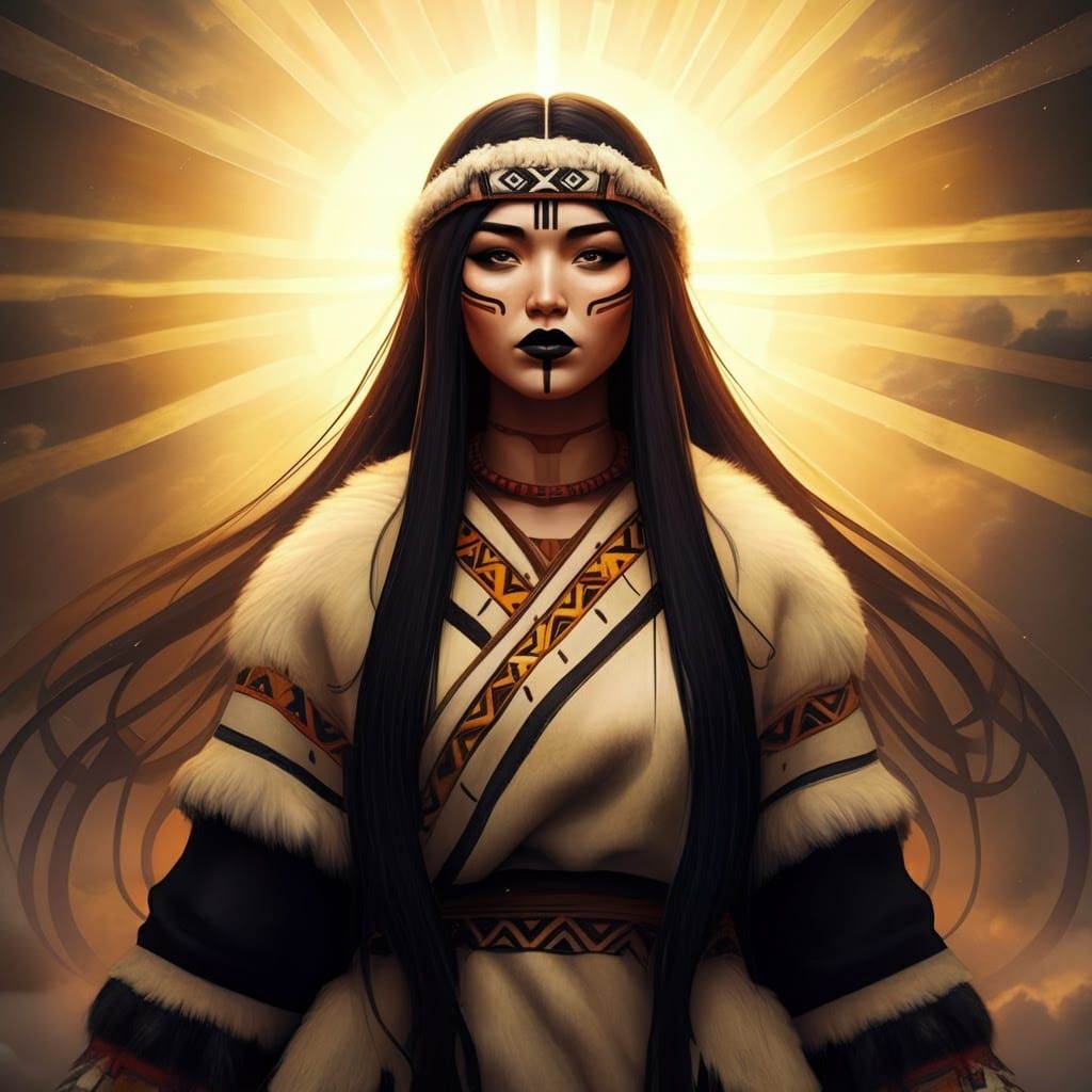 Mythical Ainu Goddess Tokapcup-kamuy Radiates Golden Brillia...