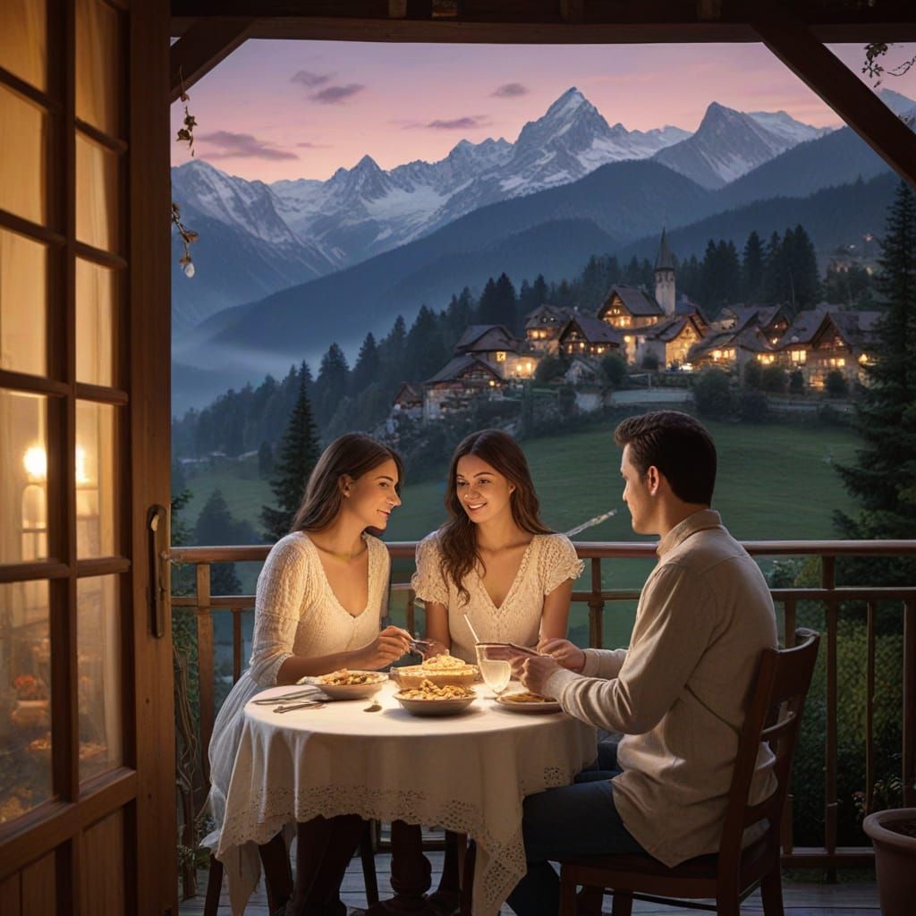 Dreamy Swiss Village Moonlit Serenade