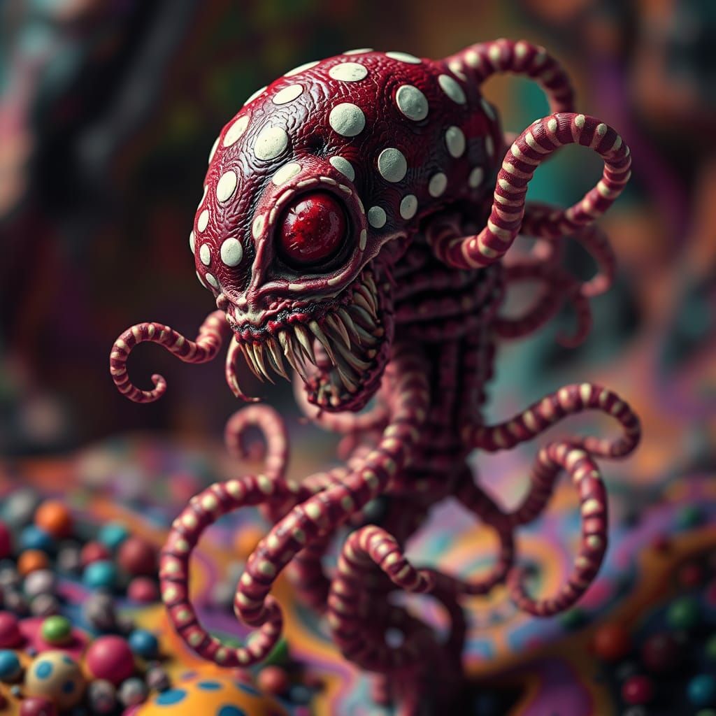 Grotesque Polka Dot Creature in Dreamscape, Macro Horror