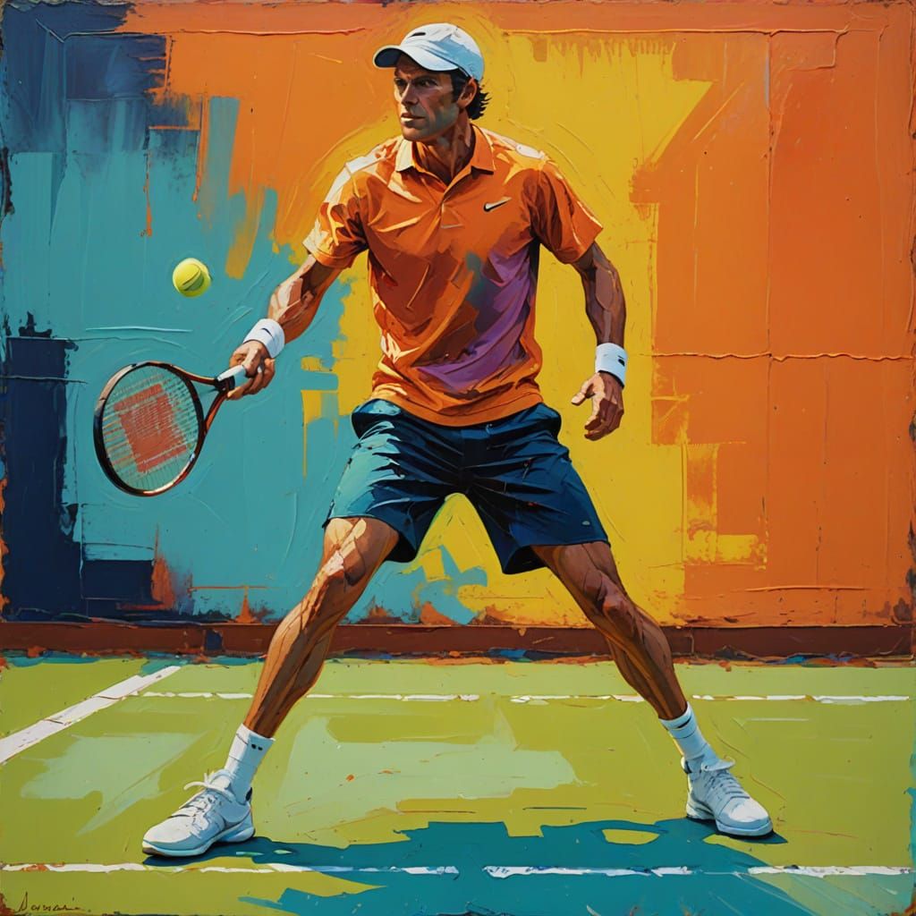 Tennis Player on Clay Court as Oil Painting