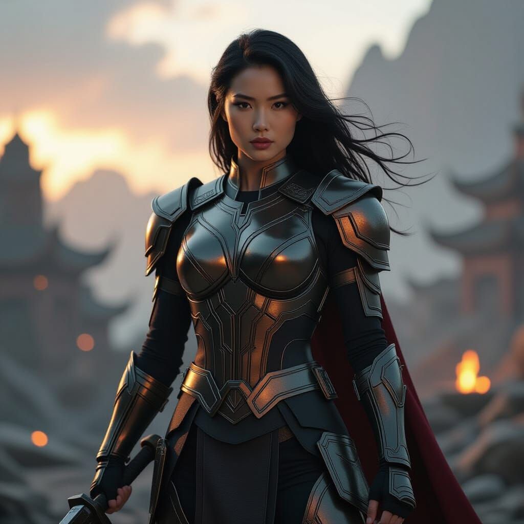 Heroic Asian Female Thanos in Cosmic Armor