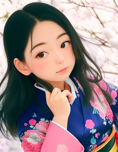 Japanese Woman in Kimono Standing in Front of Snowy Mountain