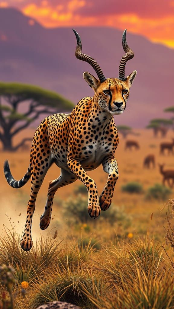 Cheetah-Gazelle Hybrid on Savannah as Matte Painting