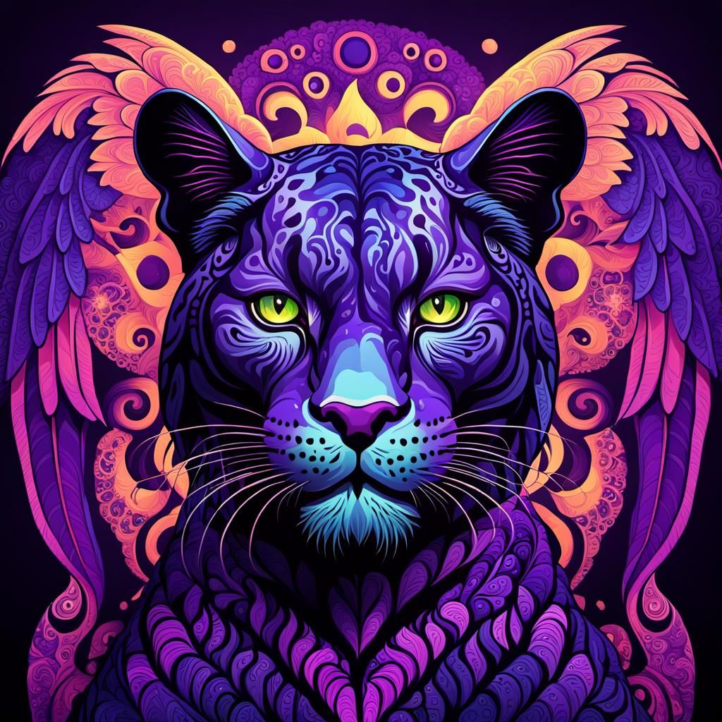 Purple Panther Blacklight Poster with Wings