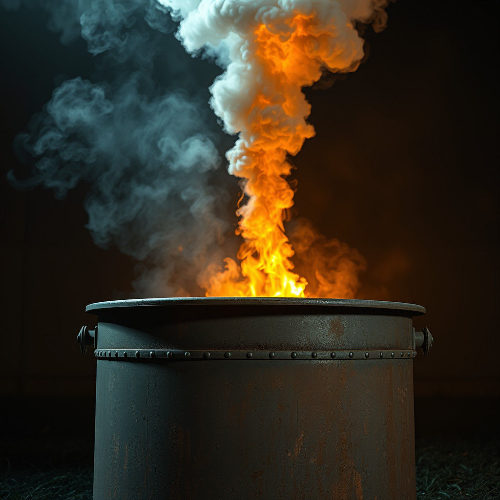 Dramatic Fire Bin Emitting Smoke and Embers