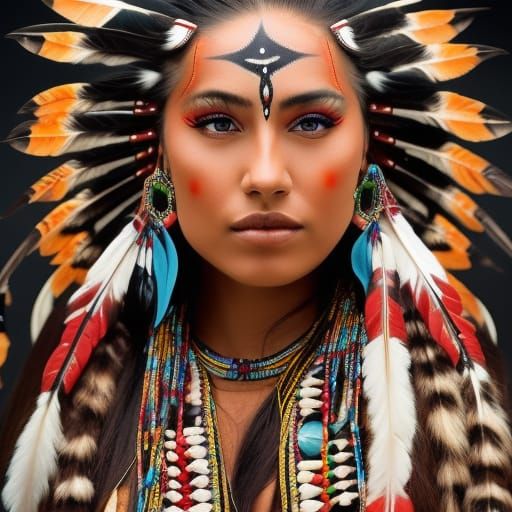 Detailed Painting of a Young Native American Woman