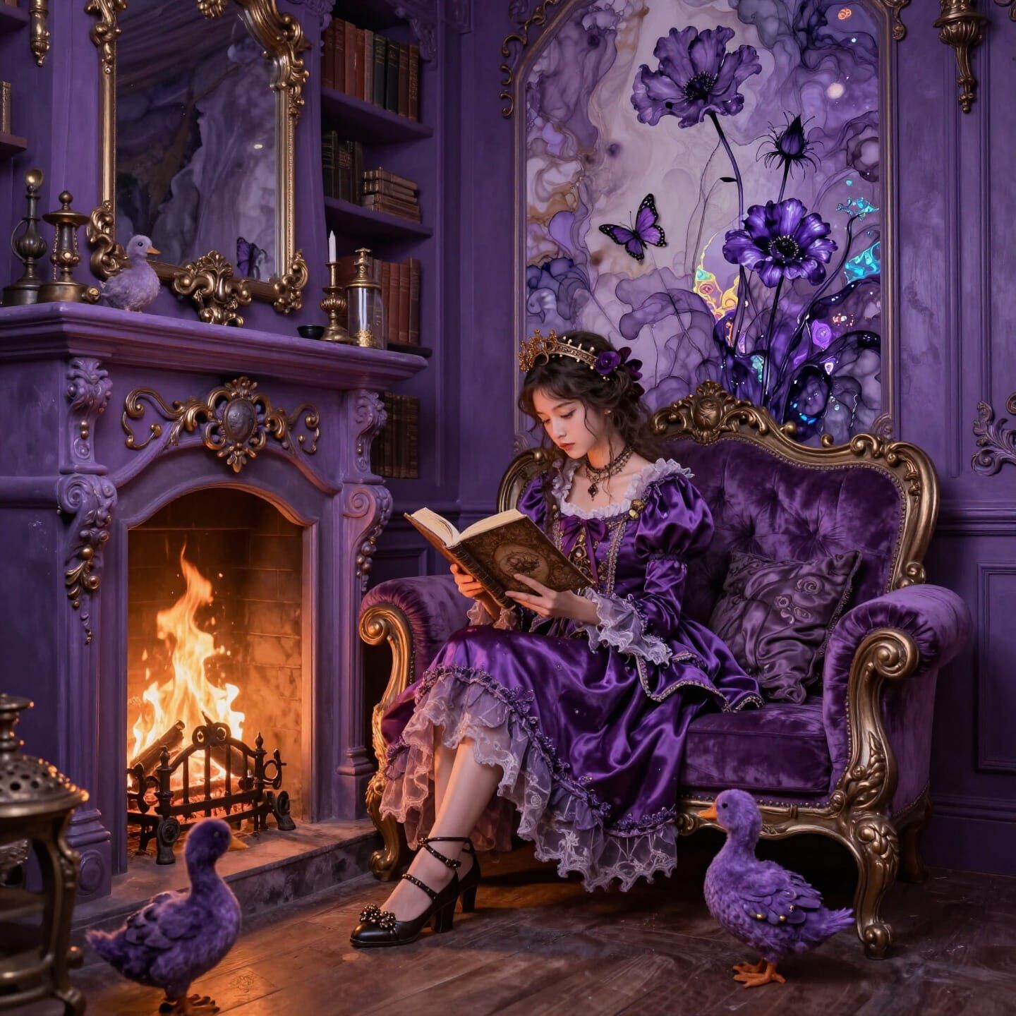Girl in Violet Baroque Reading Nook