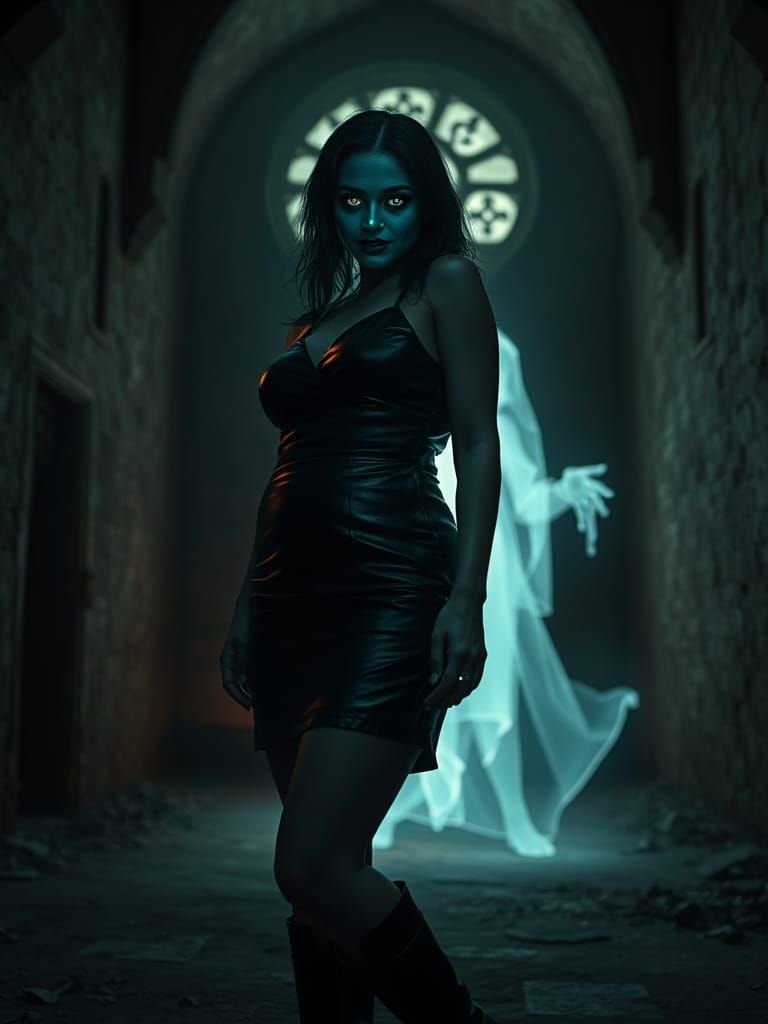 Dark Horror Portrait of Ghostly Woman in Castle