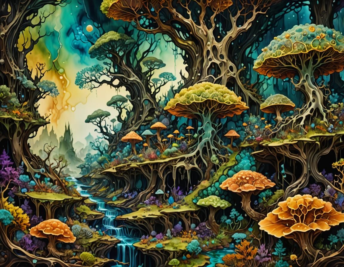 Surreal Alcohol Ink Mandelbulb Landscape