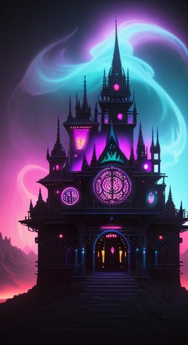 Psychedelic Desert Ghost Town with Fantasy Castle