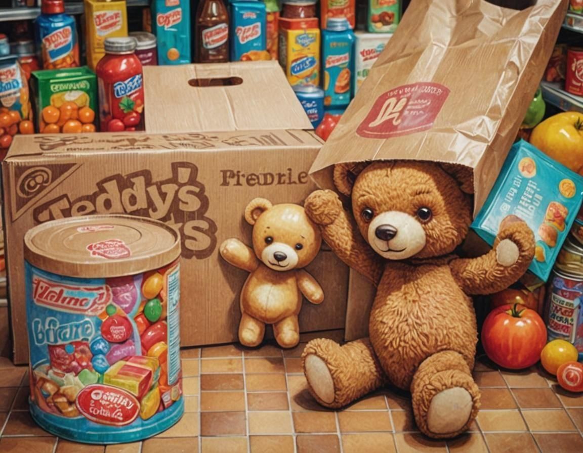 Teddy Bear's Grocery Adventure in Candy Art Style