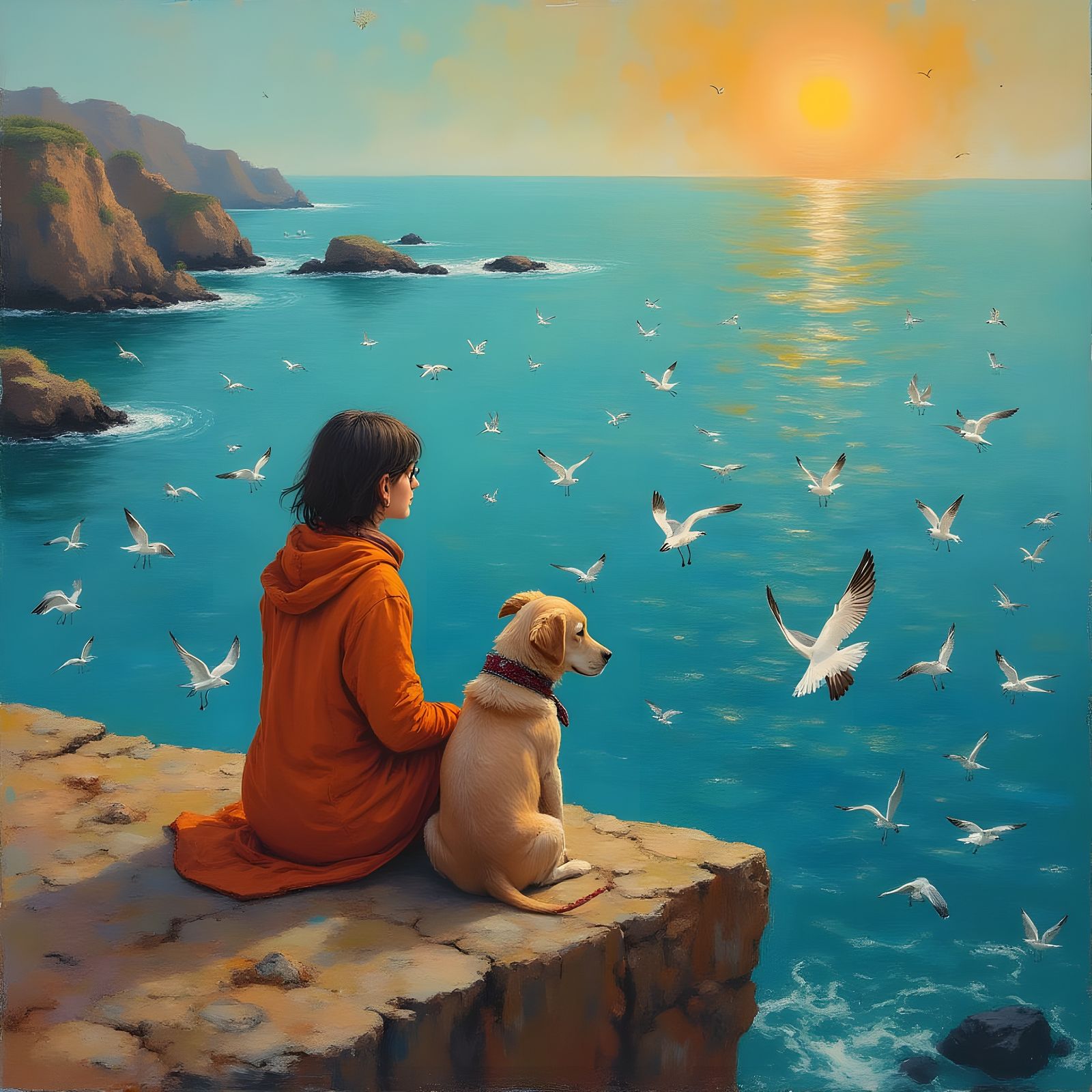 Abstract Bond: Human and Pet Overlook Ocean