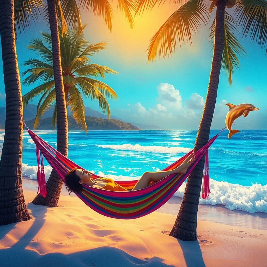 Bioluminescent Beach with Dolphin in Surreal Digital Art