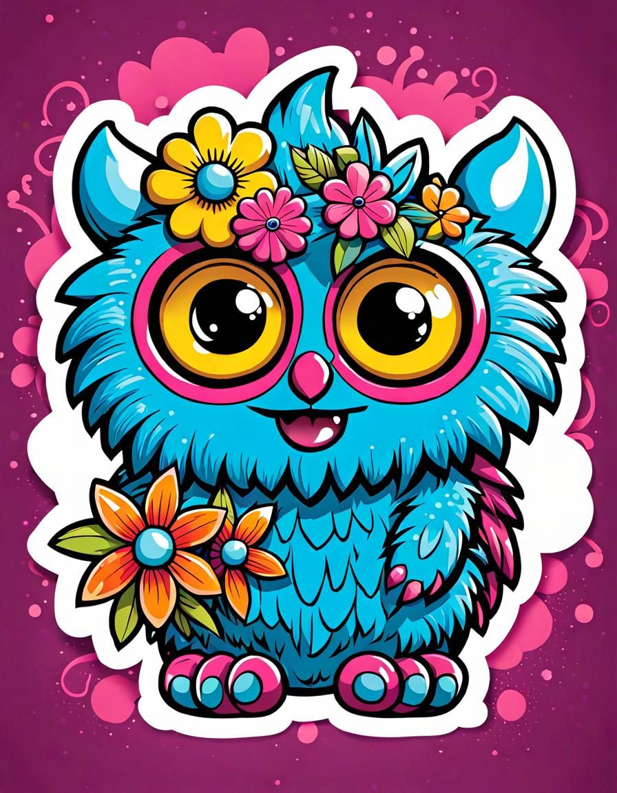 Graffiti Monster with Flowers in Doodle Art Style