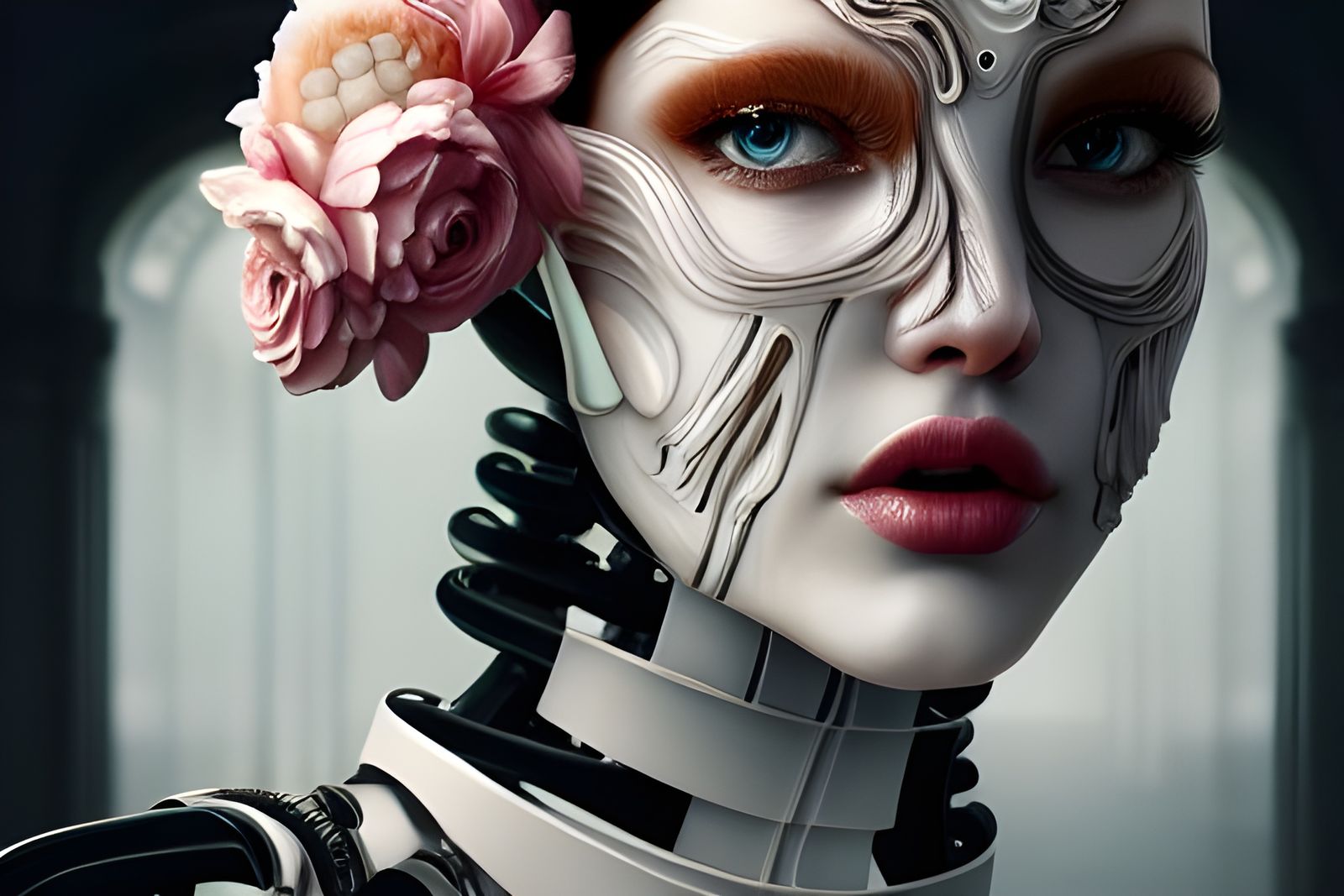 Biomechanical Android in 1950s Advertising Art Style