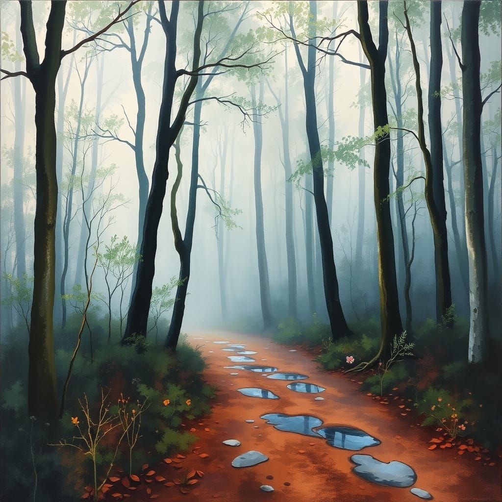 Misty Forest in Impressionist Style