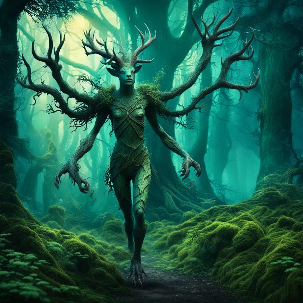 Elk Dryad in Mystical Forest: Digital Matte Painting