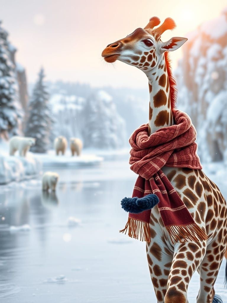Woolly Giraffe Ice Skates Under Polar Bear Cheers