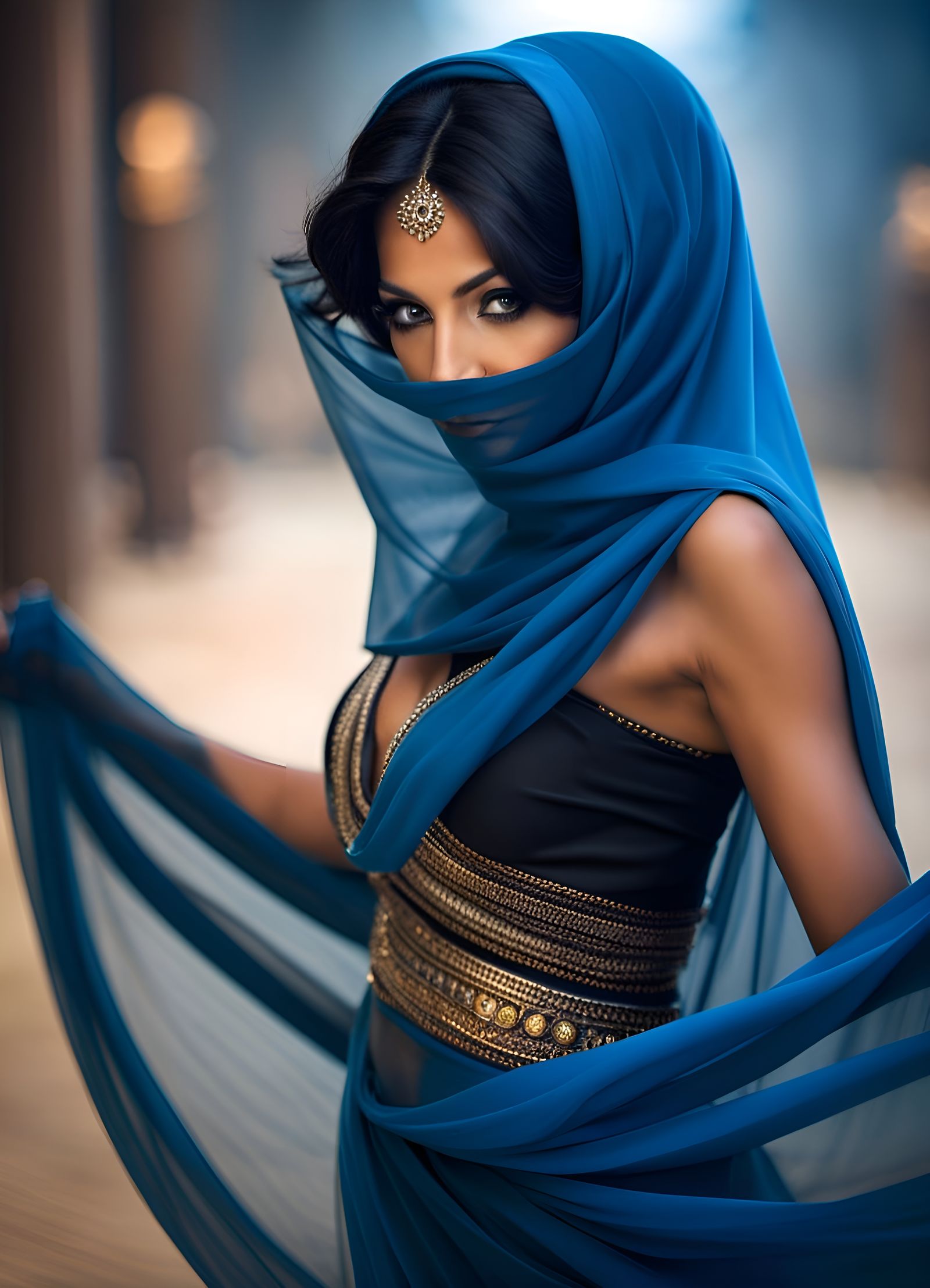 Attractive Egyptian Woman in Sheer Blue Dress