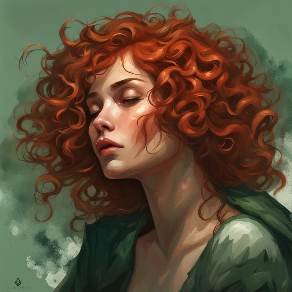Woman with Red Hair Blowing Kiss, Detailed Portrait