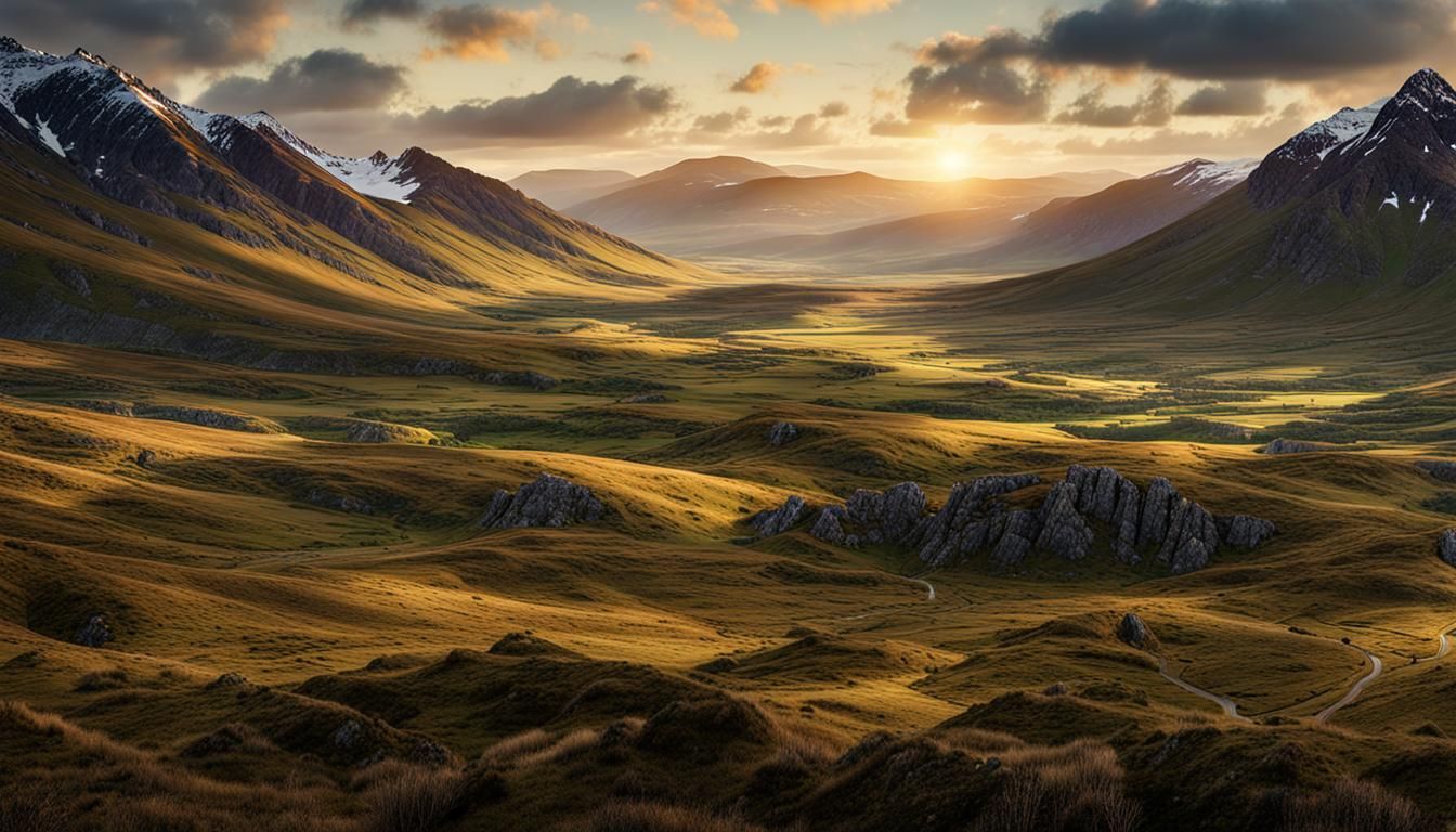 Scottish Highlands Landscape in Plaid 3D Rendering